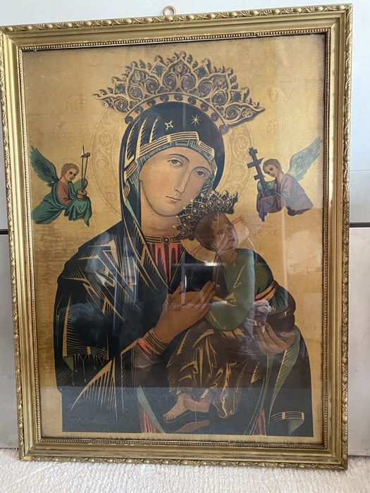 Duzy 76 cm x 57 cm obraz o tematyce religijnej antyk