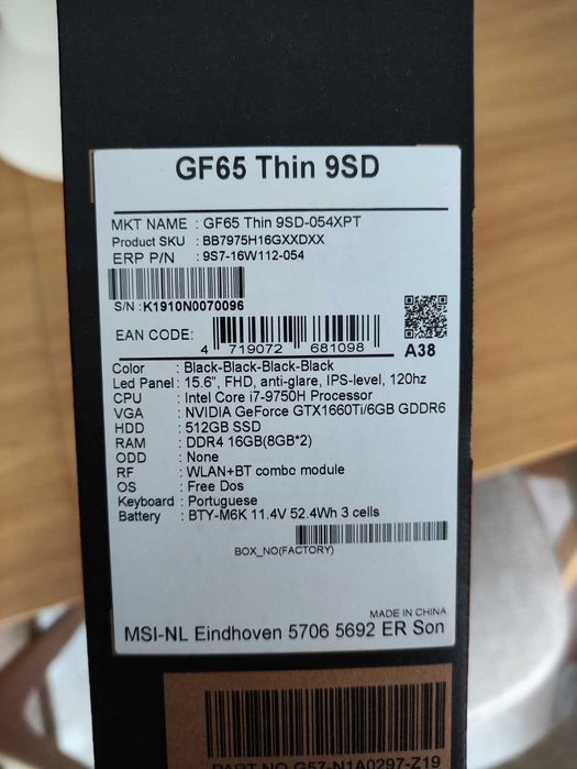 Portátil MSI GF65 Thin 9SD
