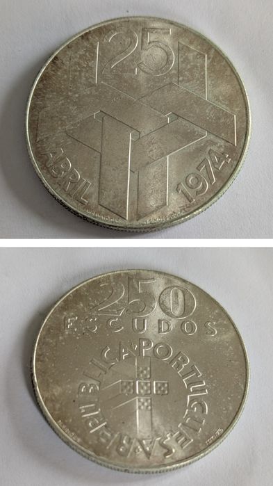 Moeda prata 250$ Comemoração 25 Abri de 1974