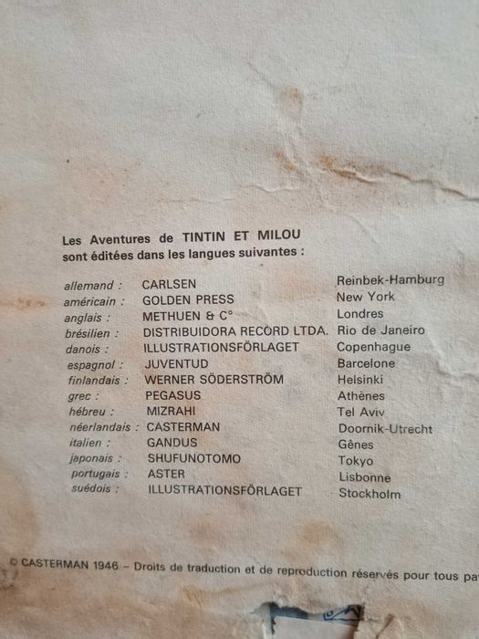 Album de Tintin, de 1946 em francês.
