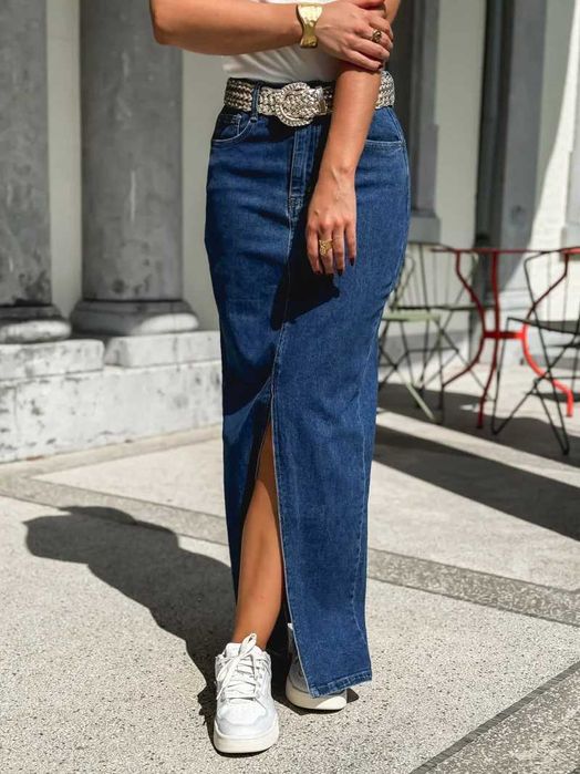 Maxi jeansowa spódnica XL