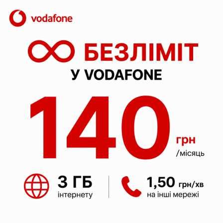 Стартовий пакет Vodafone Business Smart 255 — 13 ГБ інтернету + безліміт у мережі Vodafone