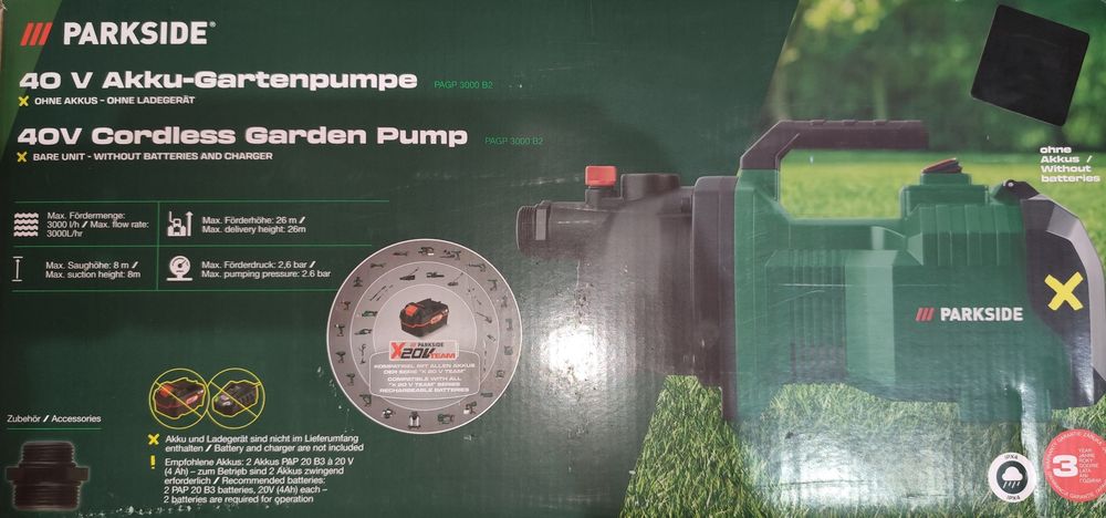 Akumulatorowa Pompa do wody Parkside 2x20v (40v) nowa