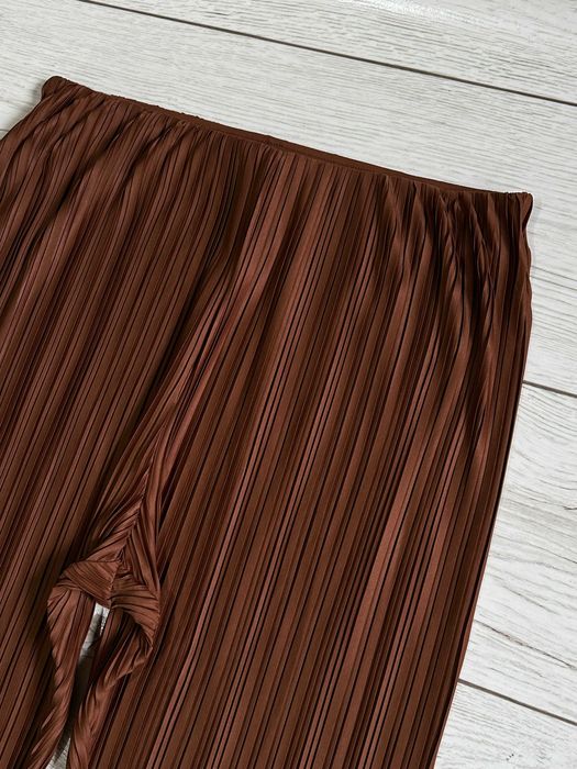 CALVIN KLEIN Spodnie Damskie Plisowane Szerokie Nogawki Brązowe M L