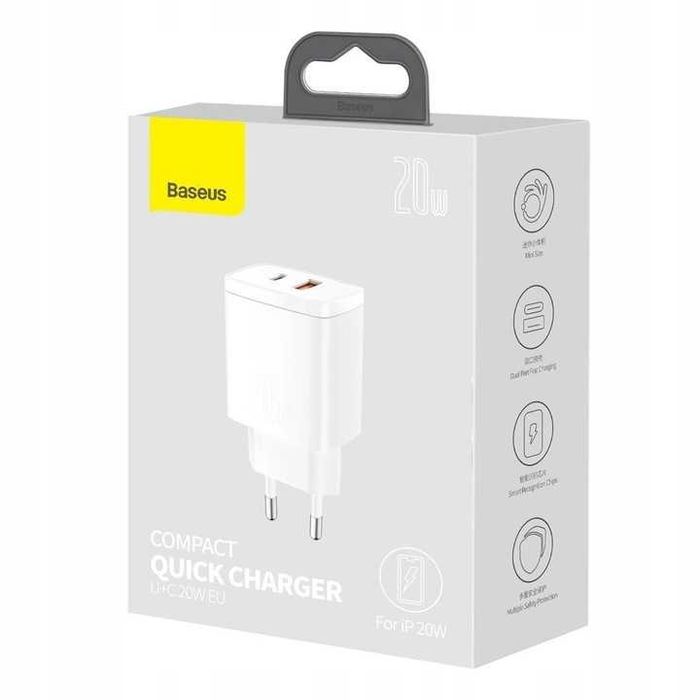 Ładowarka Baseus 20W USB-C + USB-A PD QC biała kompaktowa – nowa!