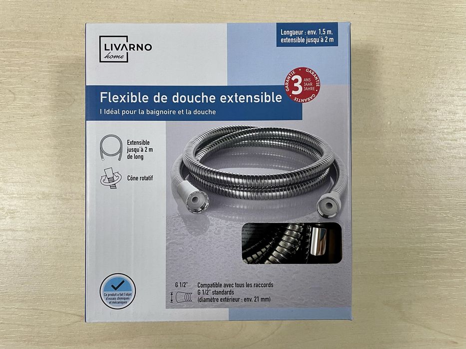 Шланг гнучкий для душу, що подовжується 1/2" (від 1,5м до 2м) LIVARNO
