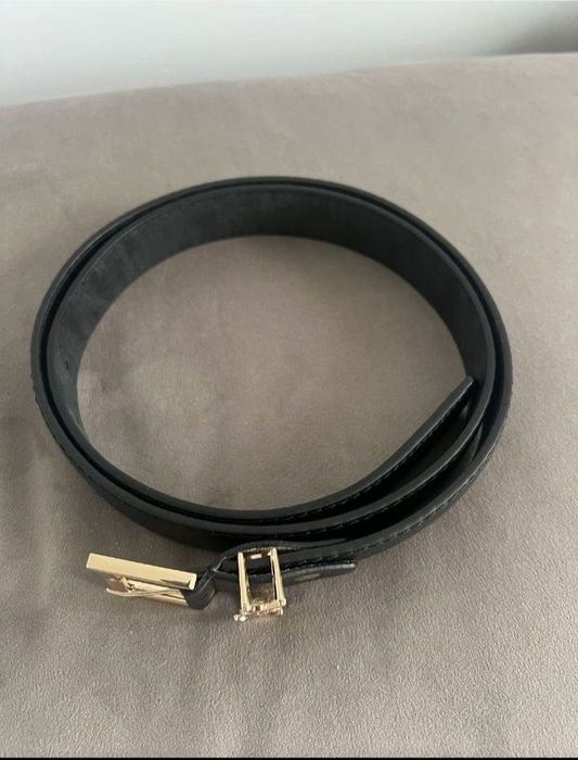 Nowy Pasek Damski YSL czarny złoty Skórzany