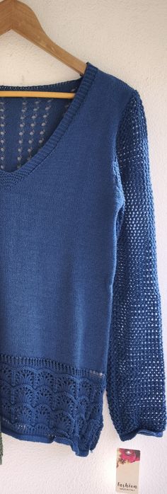 Camisola azul ganga, de malha fria, italiana