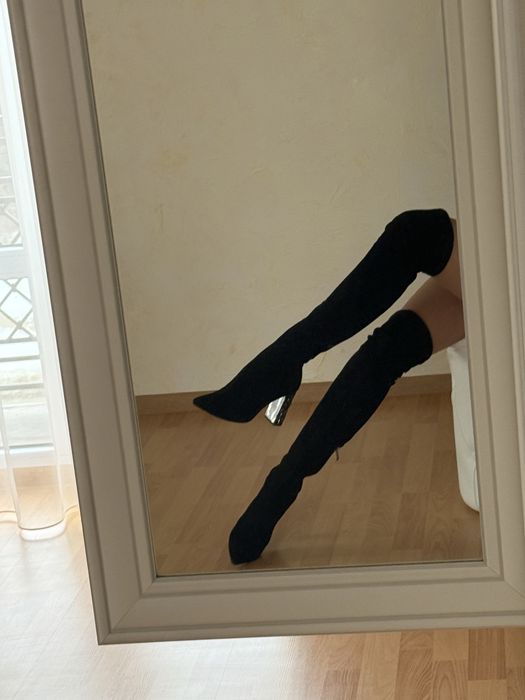 Ботфорти сапоги чулки на каблуці замша miu miu взуття