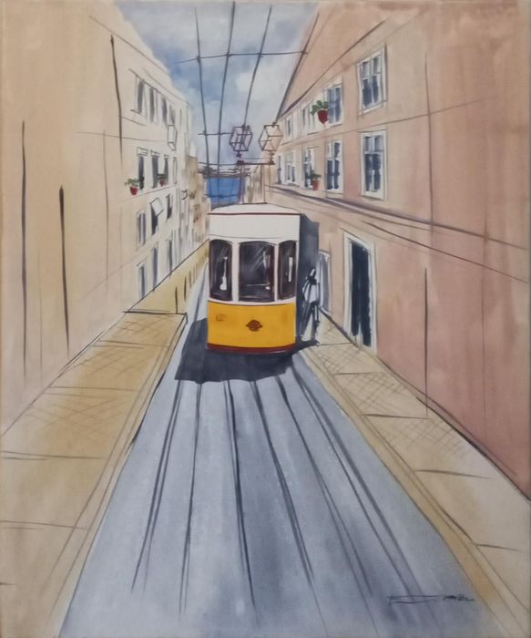 Quadro de elétricos de Lisboa pintados a mão