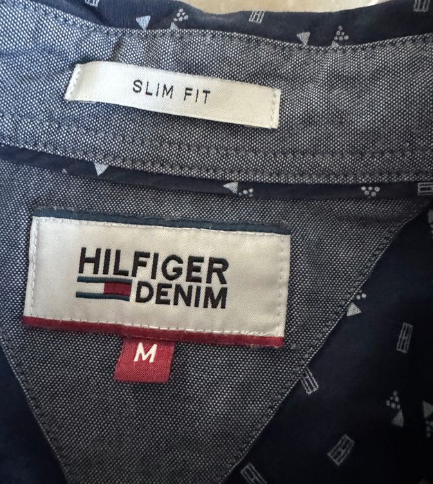 Tommy Hilfiger granatowa męska koszula logowana r. M 100% bawełna