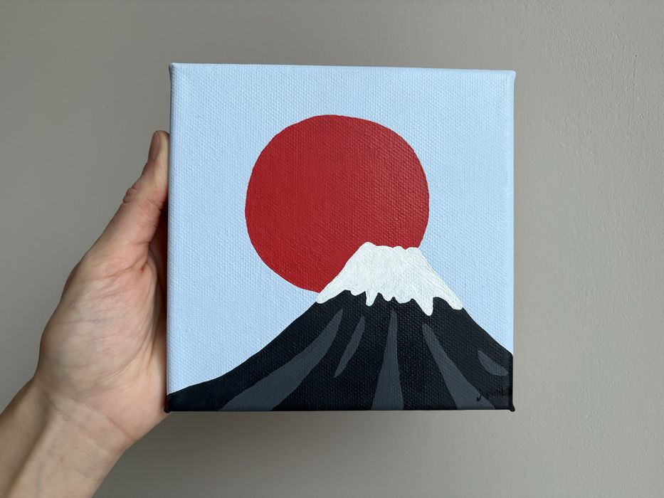 Obraz ręcznie malowany minimalistyczny Fuji Japonia na prezent