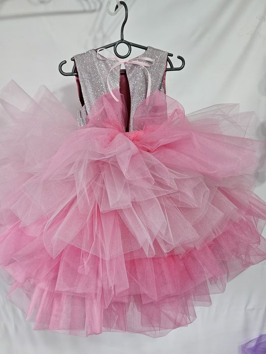 Сукня рожева фея пишна фатінова з бантом блискуча