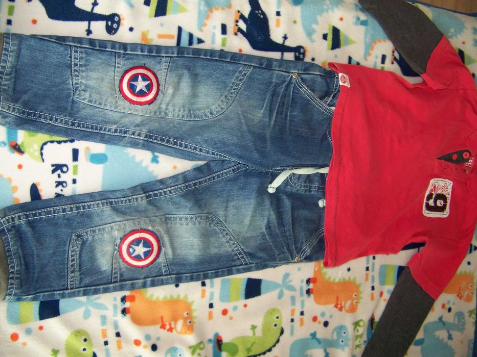 Komplet spodnie jeansy bluzka z kapturem chłopiec jesień zima R. 104