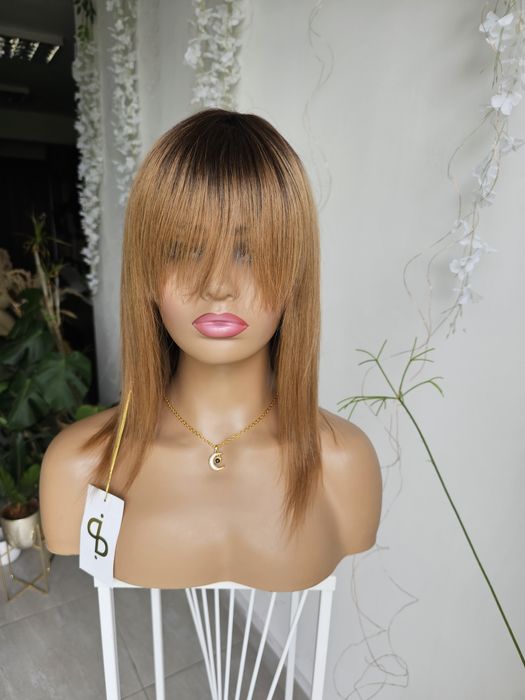 Peruka z włosów naturalnych Carmen karmelowy blond z odrostem grzywka