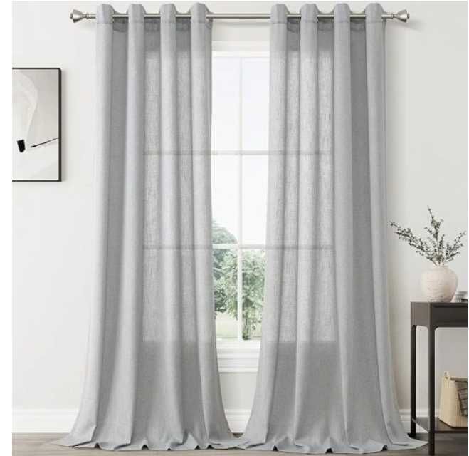 VOILYBIRD Naturalna struktura lnu, zasłony 140x220cm 2szt SZARE