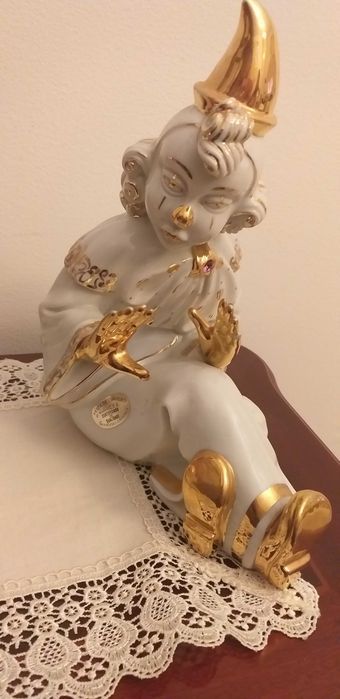 Estatueta Palhaço em Porcelana Italiana (Pasta Limoges, Ouro e Swarovski)