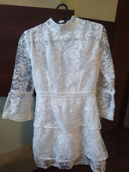 Sukienka boohoo biała ślub krótka nowa boho koronka