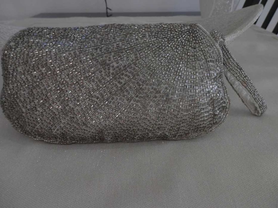 Torebka Wieczorowa z Koralików styl Art Deco Kolor Starego Srebra Next