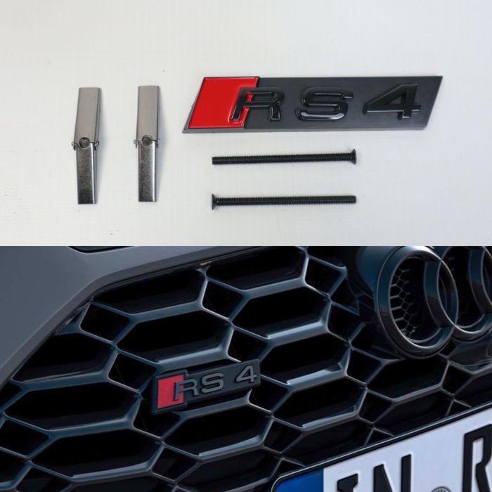 Шильдик емблема логотип в решетку audi a4 rs4 s line черный глянец