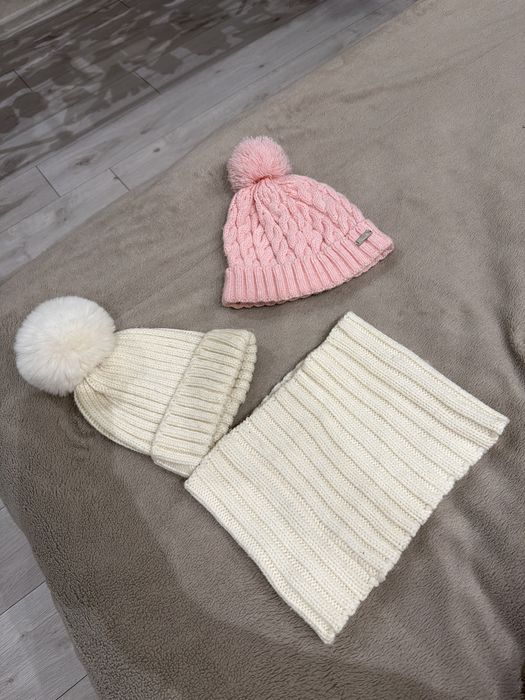 Набір шапка  і снуд Next 5-6 років білі шапка рожева Fila дівчинка