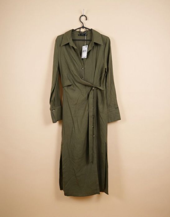 Платье макси mango с-м оливковое вискоза