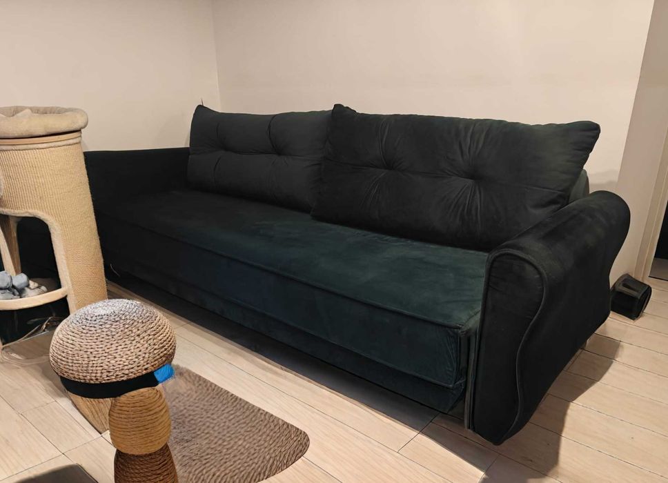 Sofa/kanapa z funkcją spania - butelkowa zieleń
