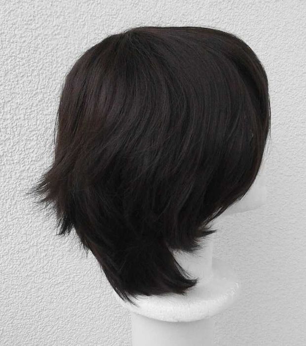 Krótka brązowa peruka z grzywką męska męski cosplay wig brązowy