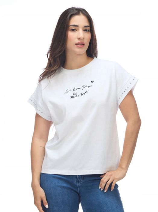 Karl lagerfeld t-shirt damski okrągły dekolt z logo biały m u5a