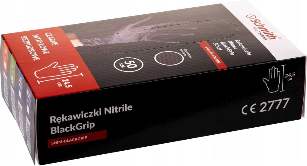 Rękawice nitrylowe Schmith M BlackGrip – diamentowa tekstura, 50 szt