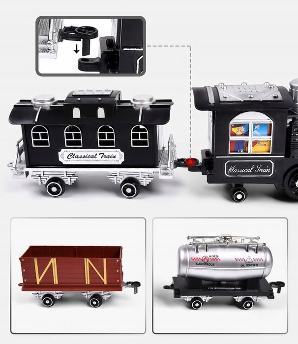 KOLEJKA ELEKTRYCZNA PAROWA DUŻA pociąg lokomotywa 4 wagony pilot 5m