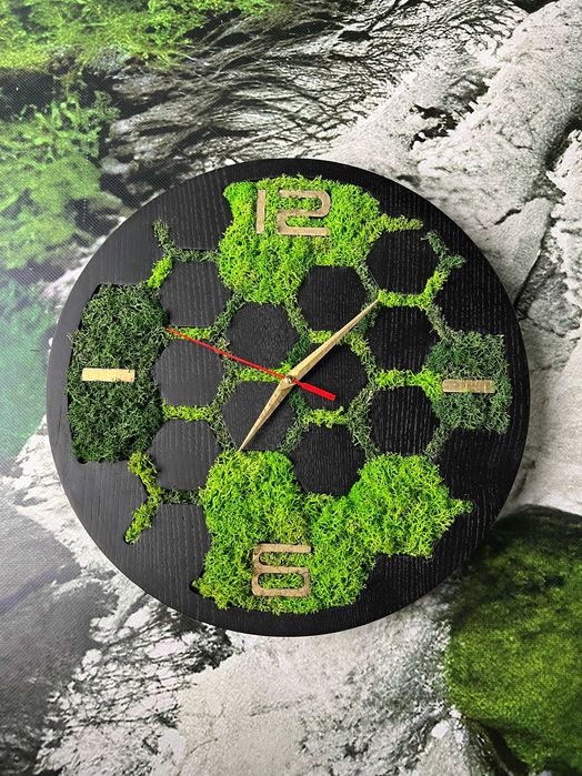 Годинник Часы з дерева ясеня та натурального моха, Великий Вибір лофт