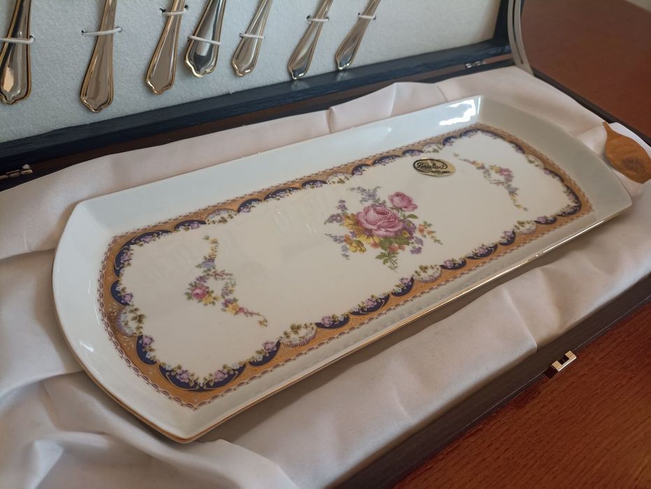 Faqueiro de Sobremesa 14 Peças com Travessa Porcelana - T. Limoges