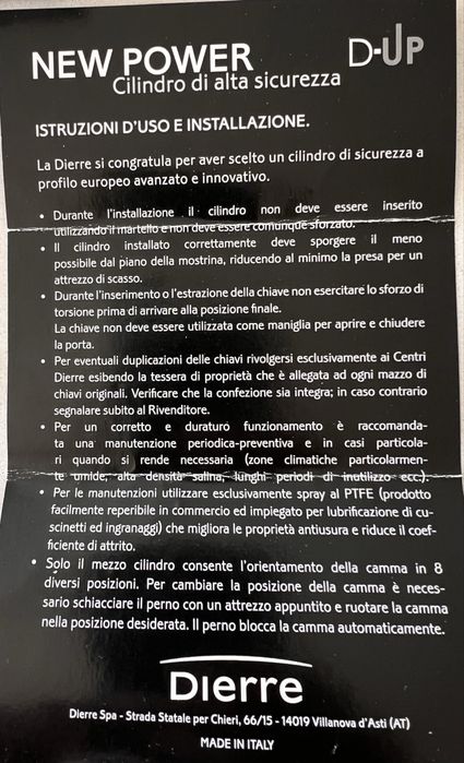 Cilindro e chaves DIERRE NEW POWER