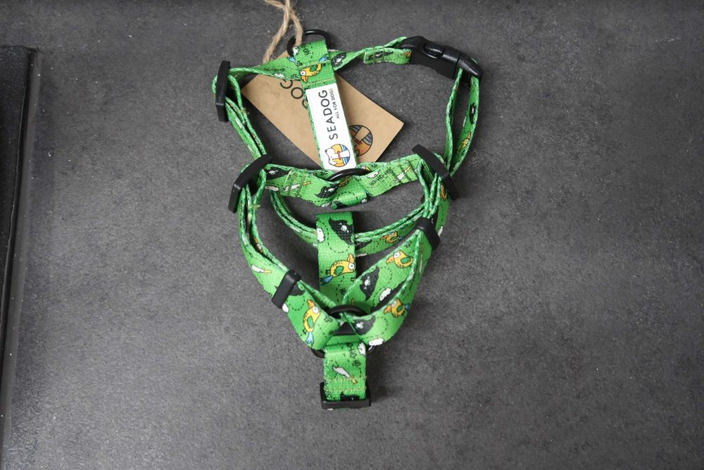 Szelki Seadg zielone w kaczki 20 mm grubości tasiemki rozmiar S