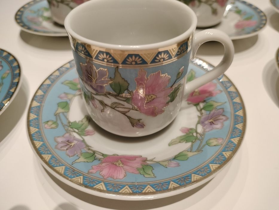 Conjunto café 6 chávenas e pires. Porcelana japonesa Tanaka
