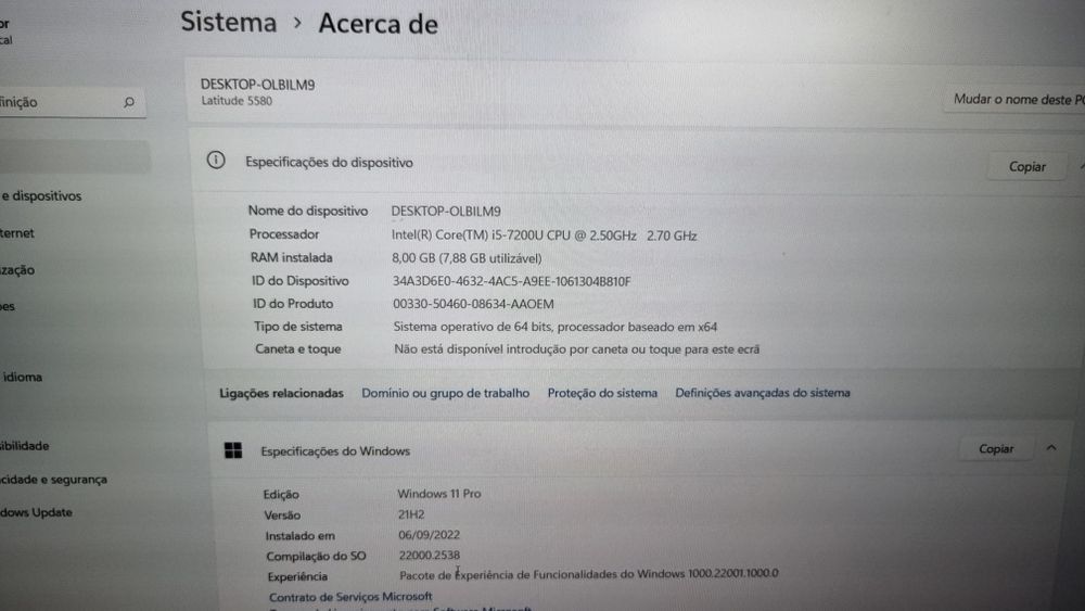 Dell 5580 / I5-7200U / 8gb / 256SSD