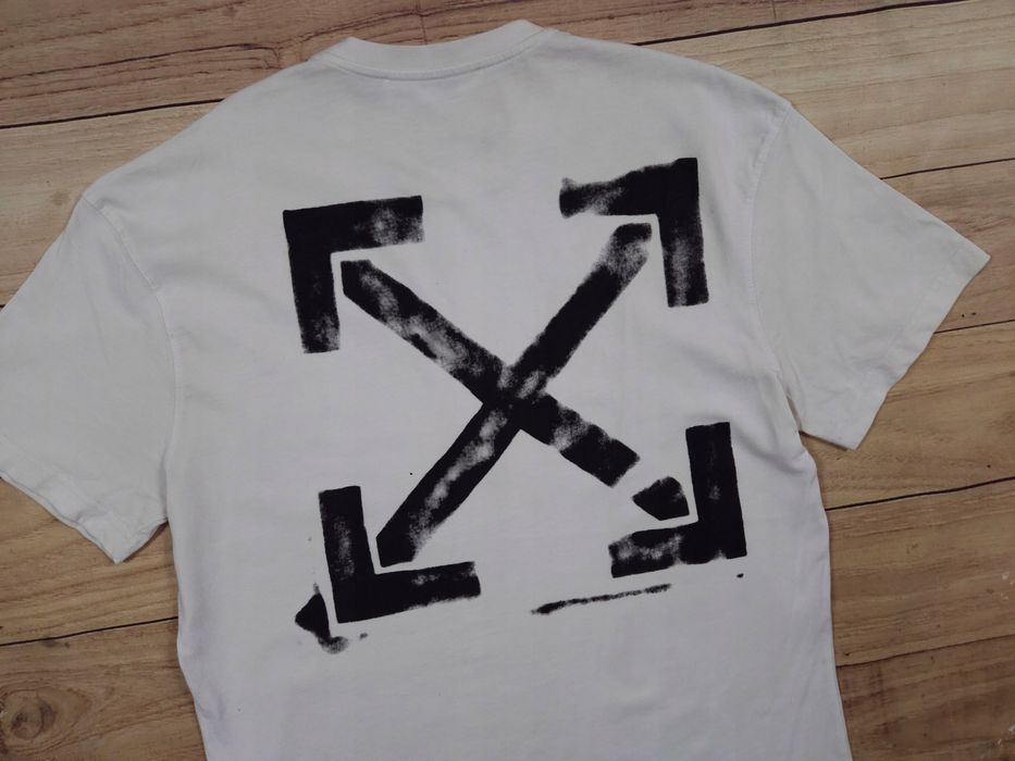 OFF-WHITE Koszulka T-Shirt Męska Biała Logowana r. L
