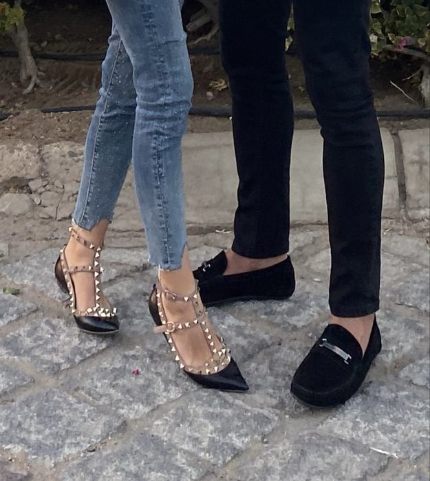 Туфли valentino с шипами лодочки балетки черные кожа