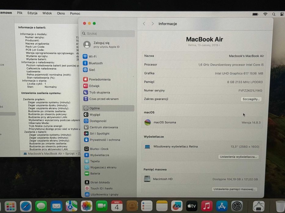 Apple MacBook Air 13 2019 - i5 8GB / 128GB - 100% Kondycji Baterii - Gwarancja - Super Stan