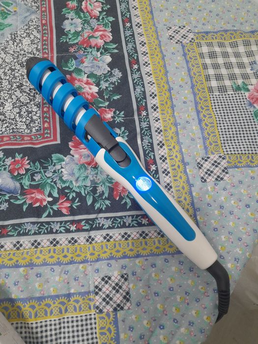 Enrolador de cabelo azul e branco, nova