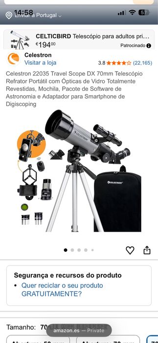 Celestron travel scope 70DX Telescópio