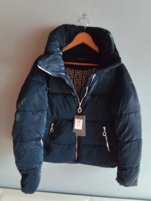 Granatowa pikowana kurtka m nowa zimowa kurtka błyszcząca kurtka damsk