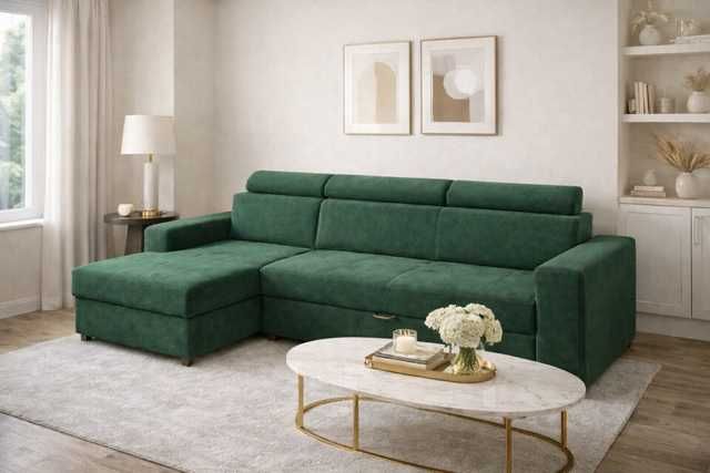 nowoczesny narożnik rozkładany 250x170cm, pojemnik na pościel, kolory