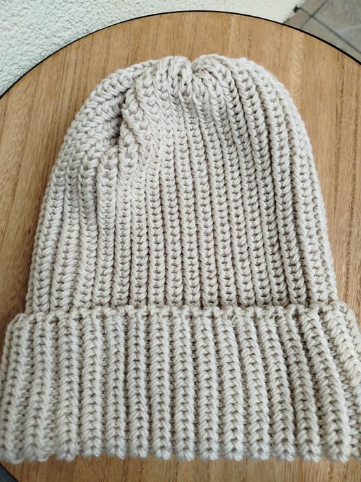 Czapka z wełny Merino extrafine 100% piaskowa z wywinieciem okazja
