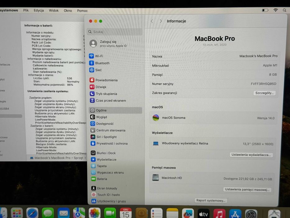 MacBook Pro 13 2020 M1 TouchBar 86% Baterii 8/256GB Gwarancja
