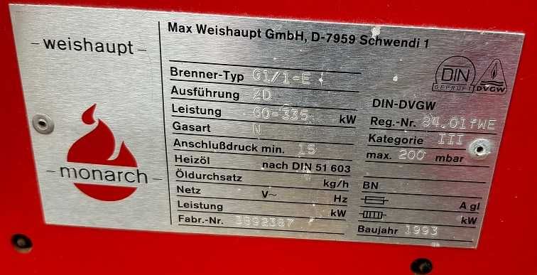 Palnik gazowy Weishaupt G1/1-E 60-335 kW 2 szt