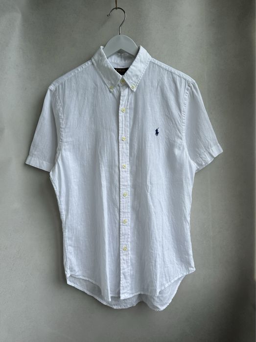 Лляна рубашка Polo Ralph Lauren мужская белая 100% лен тенниска оригинал. Чоловіча біла сорочка Polo Ralph Lauren з 100% льону теніска оригінал