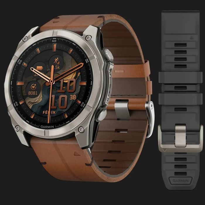 Garmin Fenix 8 AMOLED 51mm Sapphire Titanium with Chestnut Leather Band