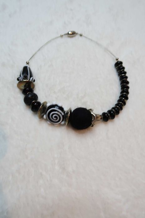 Naszyjnik handmade lawa wulkaniczna szklane koraliki vintage retro 22